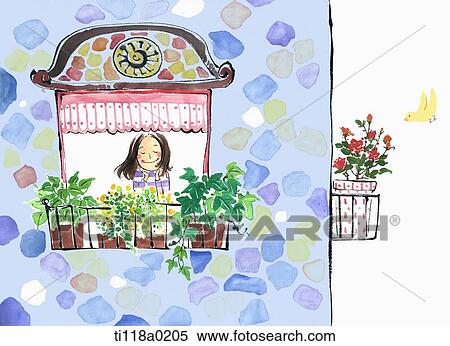A illustration of a woman in a plant shop View Large Illustration Stock Illustration - A illustration of a woman in a plant shop. Fotosearch