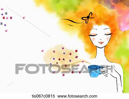 A illustration of a woman in yellow hair drinking View Large Illustration Stock Illustration - A illustration of a woman in yellow hair drinking . Fotosearch