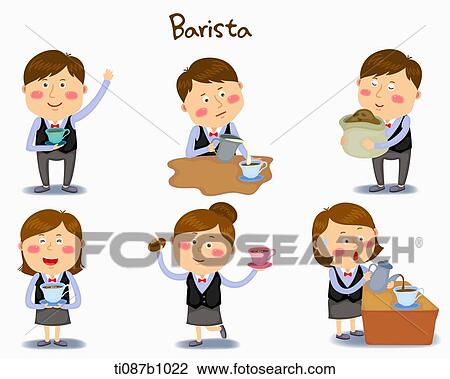 A illustration of barista in different position and emotions View Large Illustration Drawing - A illustration of barista in different position and emotions. Fotosearch