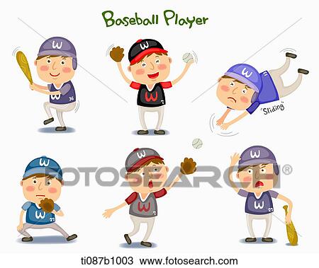 A illustration of baseball player in different position and emotions View Large Illustration Drawing - A illustration of baseball player in different position and emotions. Fotosearch