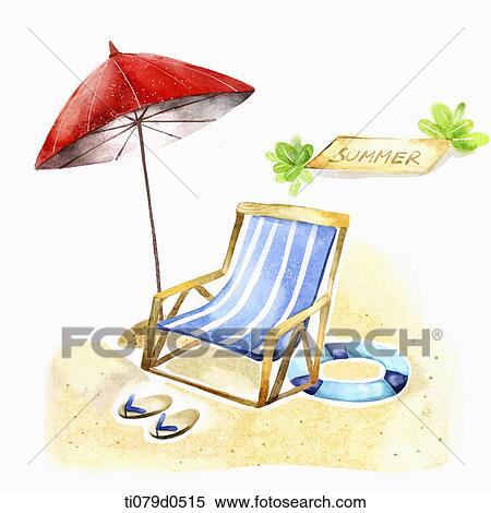 Stock Illustration - A illustration of beach bed on beach in summer. Fotosearch