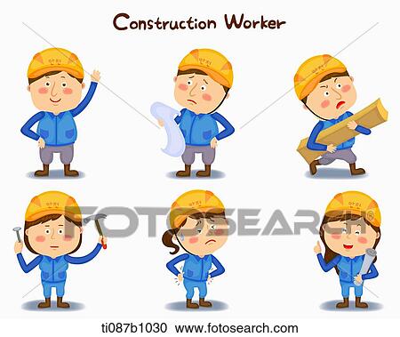 A illustration of construction worker in different position and emotions View Large Illustration Clipart - A illustration of construction worker in different position and emotions. Fotosearch