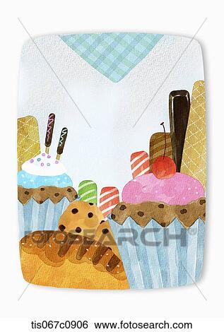 A illustration of cupcakes and breads View Large Illustration Stock Illustration - A illustration of cupcakes and breads. Fotosearch