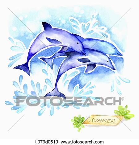 A illustration of dolphin jumping in summer View Large Illustration Stock Illustration - A illustration of dolphin jumping in summer. Fotosearch