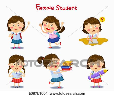 Stock Illustration - A illustration of female student in different position and emotions. Fotosearch