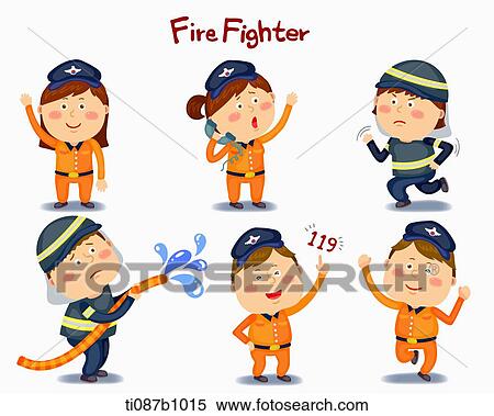 A illustration of fire fighter in different position and emotions View Large Illustration Stock Illustration - A illustration of fire fighter in different position and emotions. Fotosearch