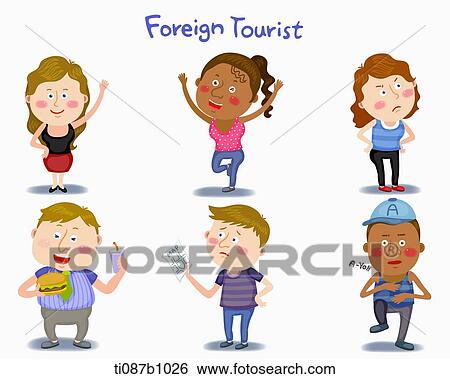 A illustration of foreign tourist in different position and emotions View Large Illustration Stock Illustration - A illustration of foreign tourist in different position and emotions. Fotosearch