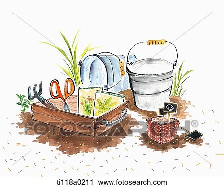 Clip Art - A illustration of gardening equipments. Fotosearch