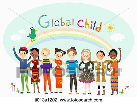 Drawing - A illustration of global child. Fotosearch
