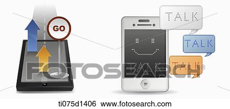 Stock Illustration - A illustration of GPS and messenger function of a mobilephone. Fotosearch
