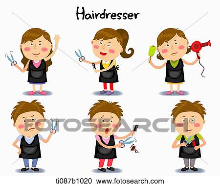 A illustration of hairdresser in different position and emotions View Large Illustration Clipart - A illustration of hairdresser in different position and emotions. Fotosearch
