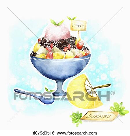 A illustration of ice flake with syrup in summer View Large Illustration Stock Illustration - A illustration of ice flake with syrup in summer. Fotosearch