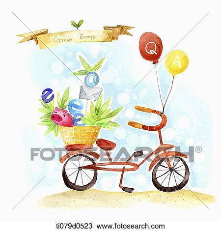 A illustration of internet on a bike basket View Large Illustration Drawing - A illustration of internet on a bike basket. Fotosearch