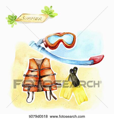 A illustration of items related to snorkling View Large Illustration Stock Illustration - A illustration of items related to snorkling. Fotosearch