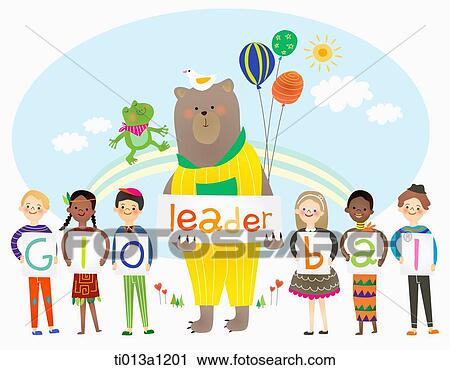 A illustration of kids and a bear holding letters of global leader View Large Illustration Clip Art - A illustration of kids and a bear holding letters of global leader. Fotosearch