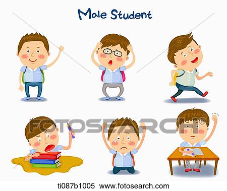 A illustration of male student in different position and emotions View Large Illustration Stock Illustration - A illustration of male student in different position and emotions. Fotosearch