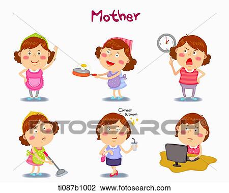 A illustration of mother in different position and emotions View Large Illustration Drawing - A illustration of mother in different position and emotions. Fotosearch