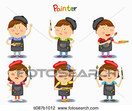 A illustration of painter in different position and emotions View Large Illustration Drawing - A illustration of painter in different position and emotions. Fotosearch
