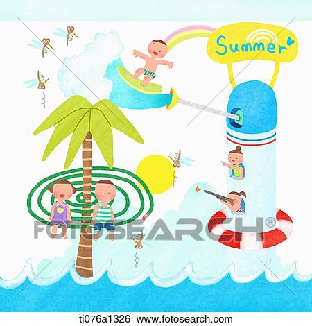 A illustration of people enjoying vacations with waves View Large Illustration Stock Illustration - A illustration of people enjoying vacations with waves. Fotosearch