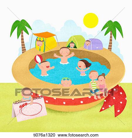 Clipart - A illustration of people swimming in a beach hat. Fotosearch