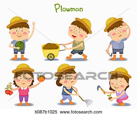 A illustration of plowman in different position and emotions View Large Illustration Stock Illustration - A illustration of plowman in different position and emotions. Fotosearch