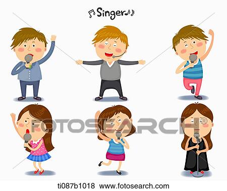 Stock Illustration - A illustration of singer in different position and emotions. Fotosearch