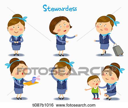 A illustration of stewardess in different position and emotions View Large Illustration Stock Illustration - A illustration of stewardess in different position and emotions. Fotosearch