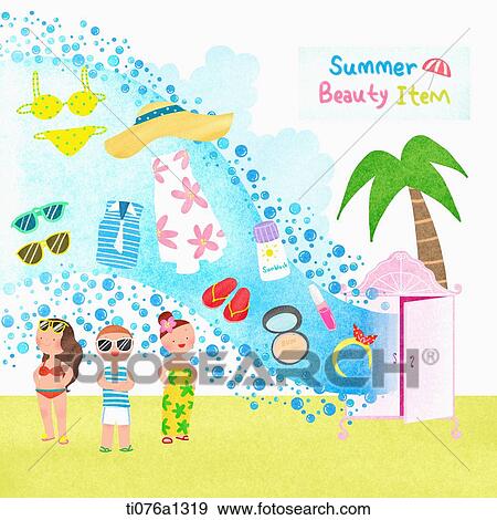 Stock Illustration - A illustration of summer beauty items. Fotosearch