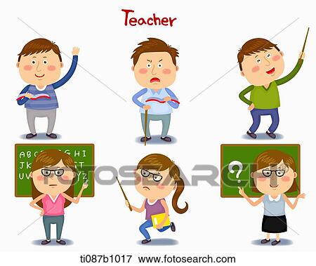 Stock Illustration - A illustration of teacher in different position and emotions. Fotosearch