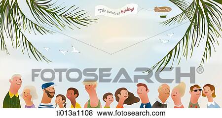 A illustration of tourists in a line View Large Illustration Stock Illustration - A illustration of tourists in a line. Fotosearch