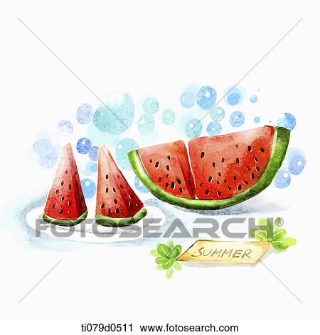 A illustration of watermalon View Large Illustration Clip Art - A illustration of watermalon. Fotosearch