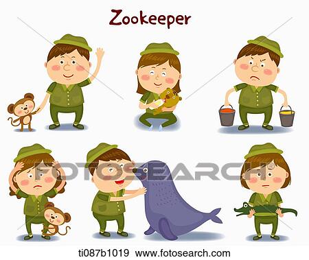 Stock Illustration - A illustration of zookeeper in different position and emotions. Fotosearch