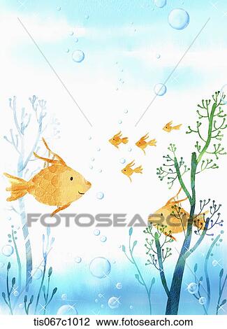 A illustration paper design of fishes under a sea View Large Illustration Drawing - A illustration paper design of fishes under a sea. Fotosearch