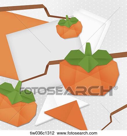 A memo design of origami orange persimmon View Large Illustration Drawing - A memo design of origami orange persimmon. Fotosearch