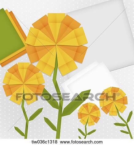 A memo design of origami orange dandelion View Large Illustration Stock Illustration - A memo design of origami orange dandelion . Fotosearch