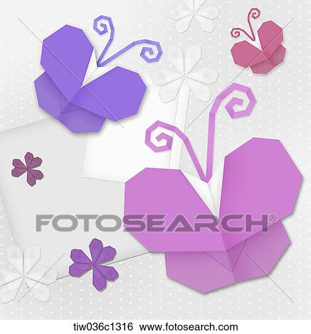 A memo design of origami pink and purple butterflies View Large Illustration Stock Illustration - A memo design of origami pink and purple butterflies. Fotosearch