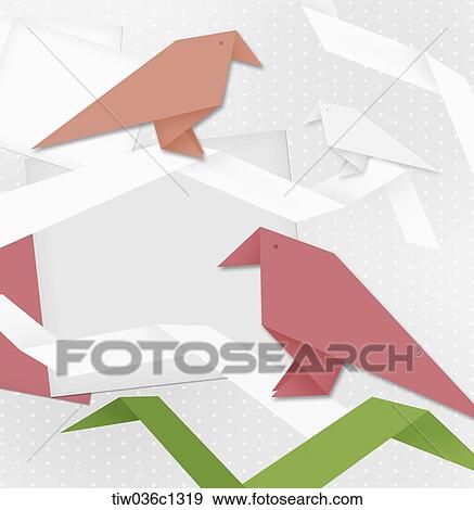 A memo design of origami pink birds View Large Illustration Stock Illustration - A memo design of origami pink birds . Fotosearch