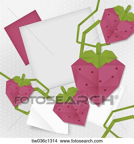 Stock Illustration - A memo design of origami pink strawberries. Fotosearch