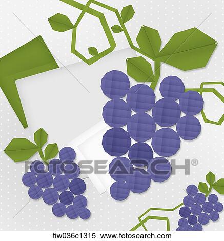Stock Illustration - A memo design of origami purple grapes. Fotosearch