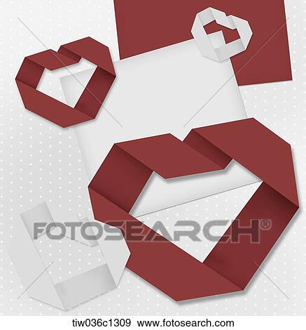 Stock Illustration - A memo design of origami red and white heart shapes. Fotosearch