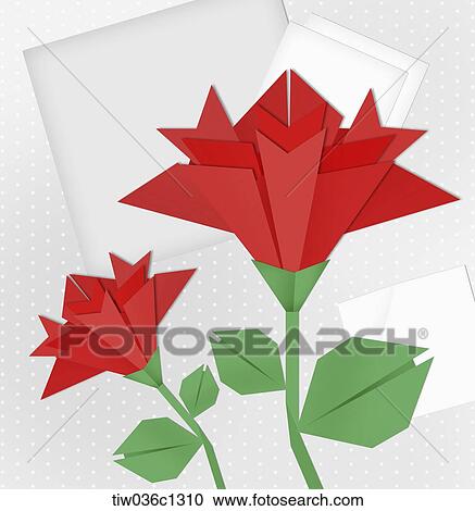 Clipart - A memo design of origami red flowers. Fotosearch