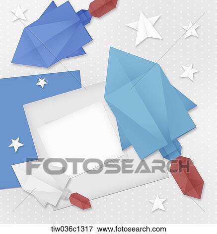 A memo design of origami spaceships View Large Illustration Stock Illustration - A memo design of origami spaceships . Fotosearch
