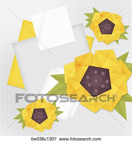A memo design of origami yellow sunflower View Large Illustration Stock Illustration - A memo design of origami yellow sunflower. Fotosearch