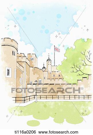 Stock Illustration - A painting of a london castle. Fotosearch