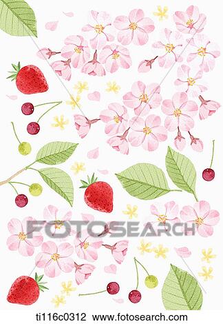 A painting of strawberry and cranberry View Large Illustration Drawing - A painting of strawberry and cranberry. Fotosearch