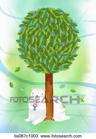 A paper design of bears resting under a tree View Large Illustration Drawing - A paper design of bears resting under a tree. Fotosearch