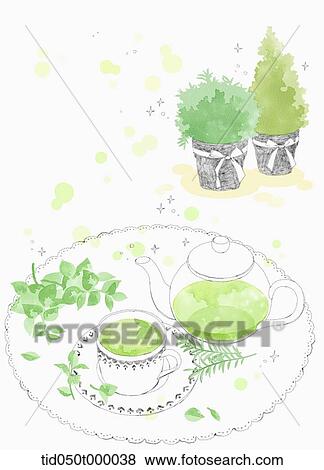 Stock Illustration - a set of herbal tea. Fotosearch