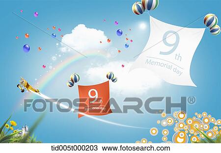 banner design for celebrating a memorial day with balloons in the air View Large Illustration Drawing - banner design for celebrating a memorial day with balloons in the air. Fotosearch