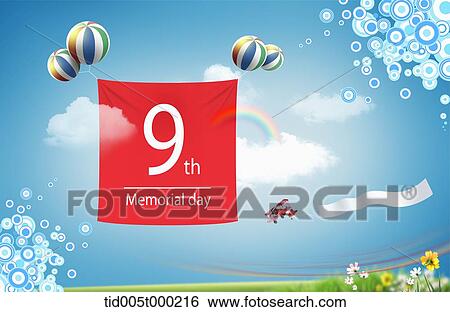 Stock Illustration - banner design for celebrating a memorial day with balloons in the air. Fotosearch