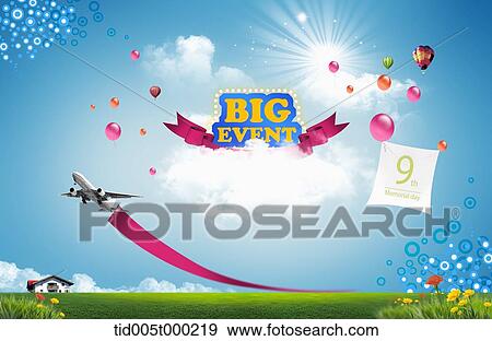 Stock Illustration - banner design for celebrating a memorial day with balloons in the air. Fotosearch